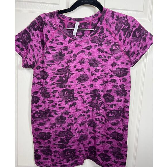 Athleta Momentum Floral Tee Short Sleeve Workout Fitness Top Shirt Fuchsia Pink - Picture 1 of 6